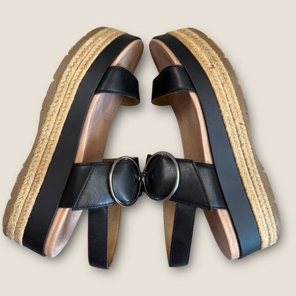 UGG Leather Ankle Strap Platform Espadrille Sandals Women Size 9.5 April Black - Picture 6 of 12